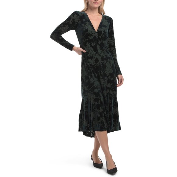 TOMMY HILFIGER cypress Velvet Burnout Maxi Dress - Picture 1 of 2